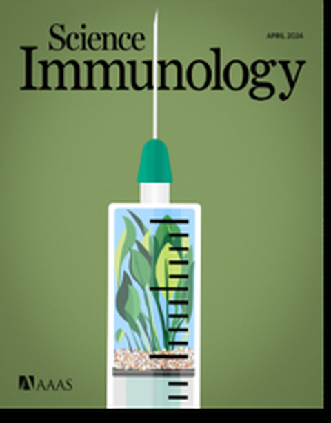 Science Immunology cover illustrating a plant-derived vaccine and immune-response measurement