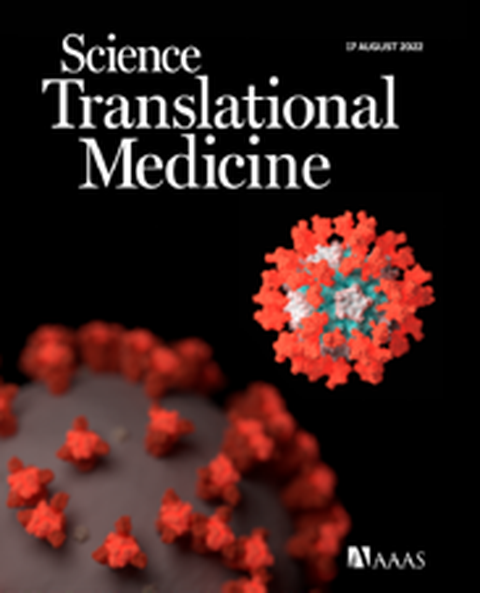 Science Translational Medicine cover illustrating a SARS-CoV-2 virion and nanoparticle vaccine